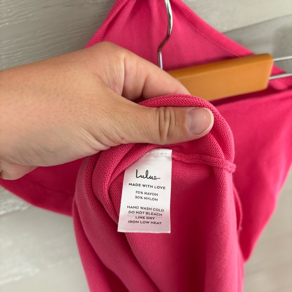 Lulu's Loving It Hot Pink Knit Cutout Midi Dress - Picture 6 of 7